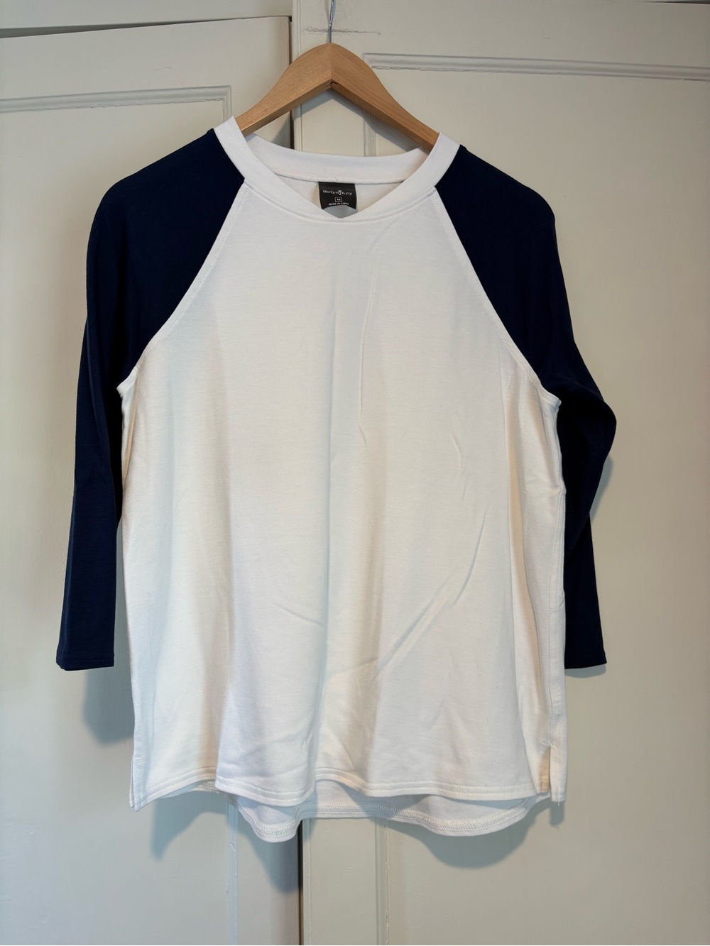 Belyn Key Navy and White 3/4 Raglan Sleeve Golf Tee